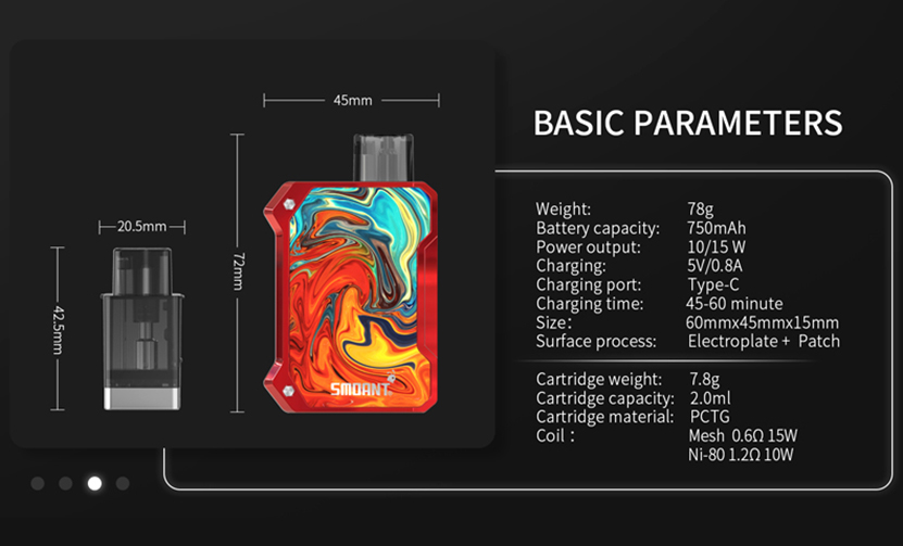 Smoant Battlestar Baby Pod Kit Parameter