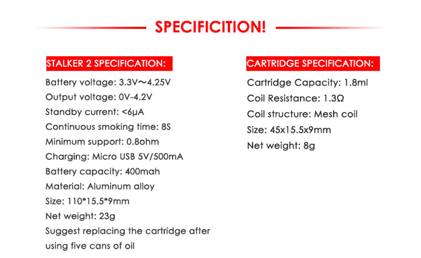 Stalker 2 Pod Kit Specification