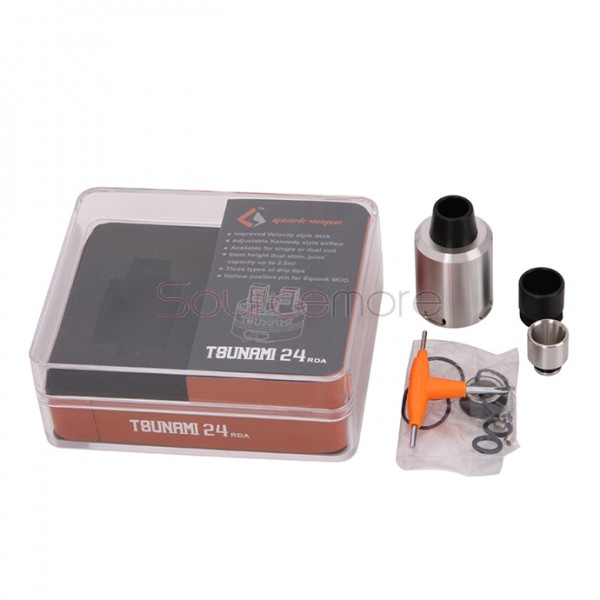 Geek Vape Tsunami 24 RDA Atomizer Velocity Style Deck Adjustable Airflow Control 24mm Diameter Rebuildable Dripping Atomizer- Stainless Steel