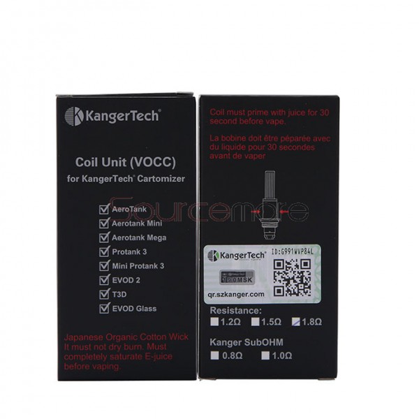 Kanger Dual Coil Replacement Coil VOCC Organic Cotton Coil 5pcs-1.8ohm