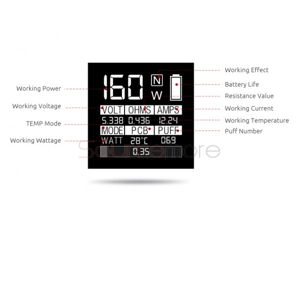 Smok V-FIN 160W VW/TC Box Mod with 8000mah Built-in Capacity-Black Red