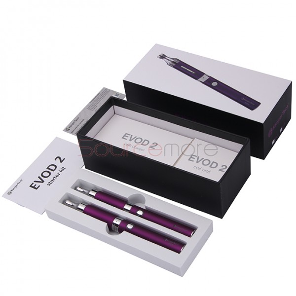 Kanger Evod 2 Starter Kit with 1.6ml Atomizer Double Pack Dual Ecigs kits-Purple US Plug  