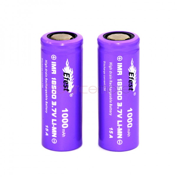Efest  18500 1000mah 15A  Rechargeable Battery Flat Top-2pcs