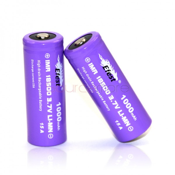 Efest  18500 1000mah 15A Rechargeable Battery Button Top-2pcs