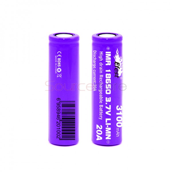 Efest 18650 3100mah 20A  Rechargeable Battery Flat Top-2pcs