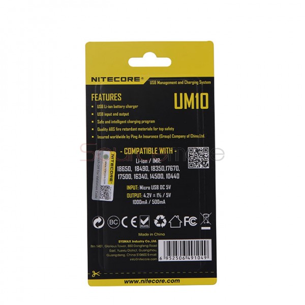 Nitecore UM10  Li-ion Battery  Single Channel Charger with LCD Display - US Plug