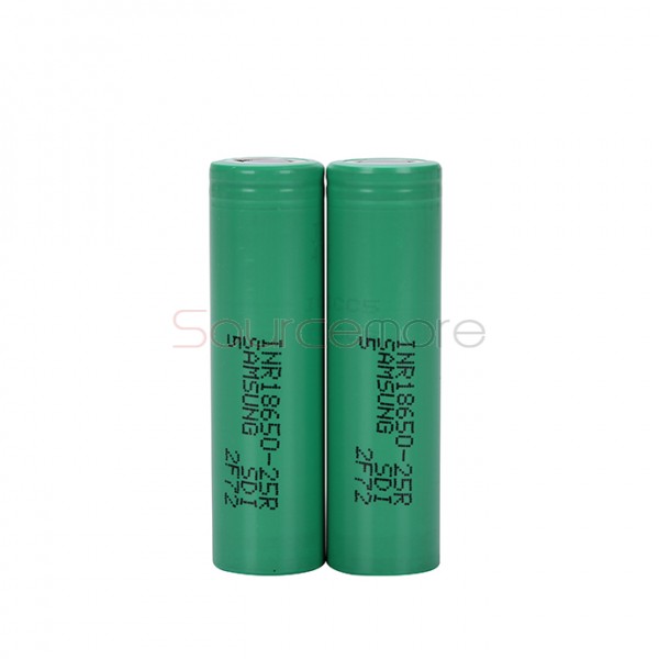 Samsung INR 25R 18650 3.6V 2500mAh Li-ion Flat Top Batteries 2PCS