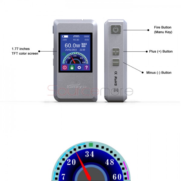 Kamry 60W APV Box Mod Variable Wattage 18650 Battery Smart Phone Shape Mod-Blue