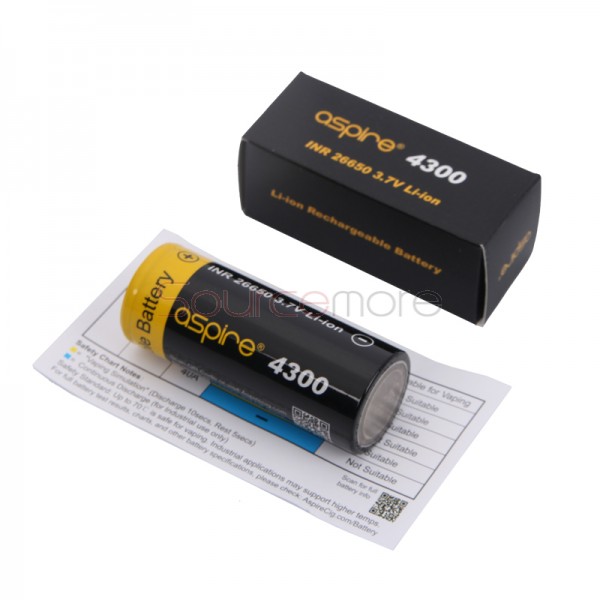 Aspire INR 26650 Rechargeable Battery 3.7V/4300mAh 2PCS