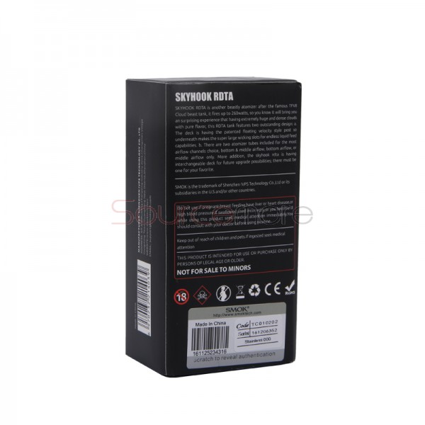 Smok Skyhook RDTA Side-filling Tank Support Single or Dual Coil Deck with 5ml Capacity and 24.5mm Diameter- Stainless steel