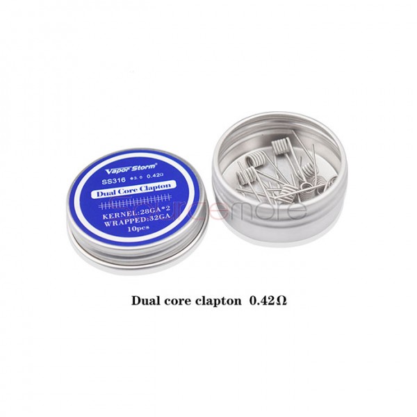 Vapor Storm SS316 Prebuild Coil Wires Dual Core Clapton 0.42ohm for Rebuildable Atomizers 28GA*2+32GA 10pcs 