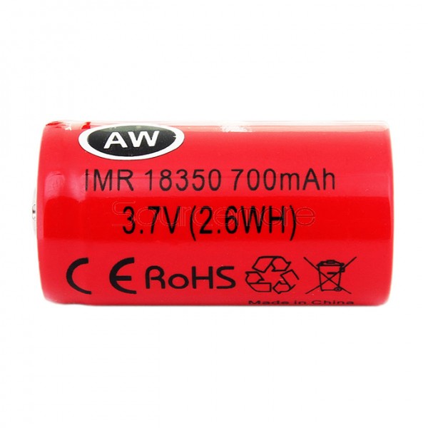 2pcs 6A AW 18350 IMR 700mAh Li-ion  Flat Top 3.7V Rechargeable Batteries