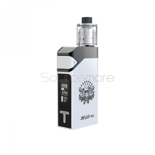 IJOY SOLO V2 Starter Kit SOLO V2 200W Box Mod Powered by Dual 18650 Cells with 2ml Limitless Sub Ohm Tank - White