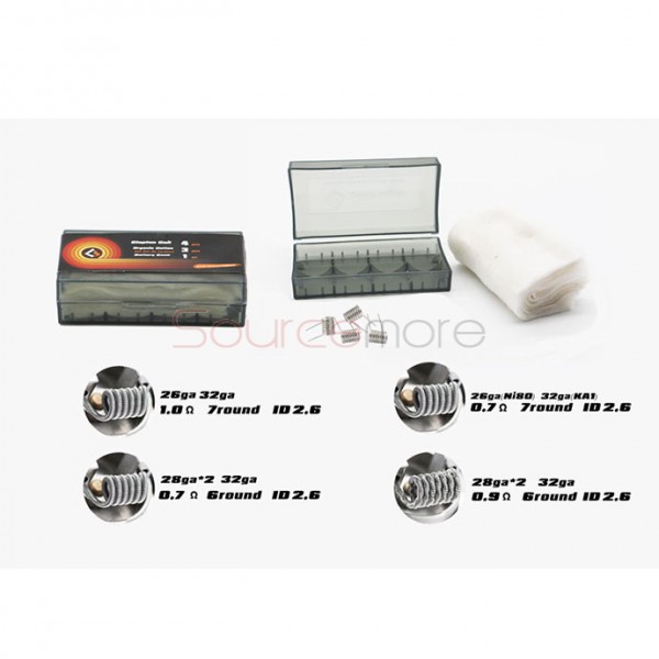Geek Vape  3-in-One Rebuilding Tool Set (Prebuilt Clapton Coil+Organic Cotton +Battery Case)-28AWG*2/Paralleled + 32AWG 0.7ohm