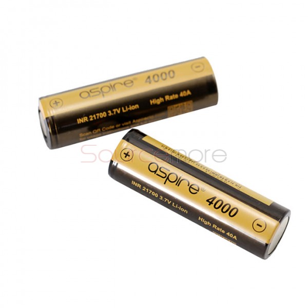 2PCS Aspire INR 21700 3.7V Li-ion High Rate 40A 4000mah Battery