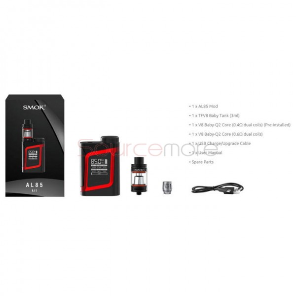 Smok RHA85 TC 85W Starter Kit RHA85 OLED Screen Mod with TFV8 Baby Tank- Black Red