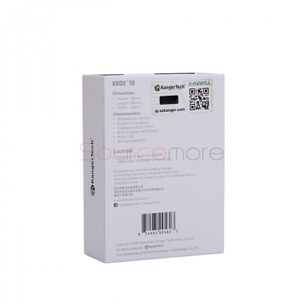 Kanger  KBOX 70W VW/TC Box Mod 4000mah Built-in Battery Spring-loaded 510 Connection Micro USB Charging Mod-White