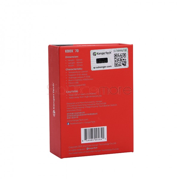 Kanger  KBOX 70W VW/TC Box Mod 4000mah Built-in Battery Spring-loaded 510 Connection Micro USB Charging Mod-Red