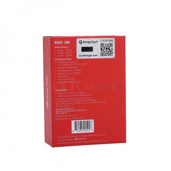 Kanger  KBOX 200W VW/TC Box Mod Powered by Dual 18650 Cells Spring-loaded 510 Connection-Red
