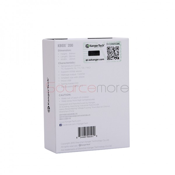 Kanger  KBOX 200W VW/TC Box Mod Powered by Dual 18650 Cells Spring-loaded 510 Connection-White