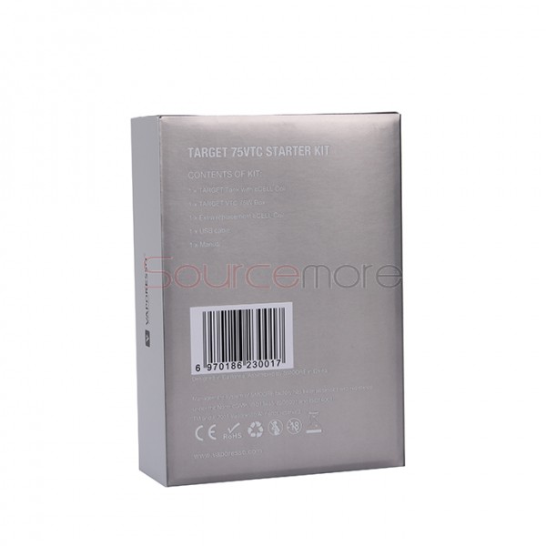 Vaporesso TARGET VTC V2 75W Starter Kit Target 75W VT/VW Single 18650 Box Mod No Spitting Target Tank with cCELL Coil-White