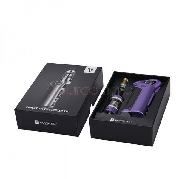 Vaporesso TARGET VTC V2 75W Starter Kit Target 75W VT/VW Single 18650 Box Mod No Spitting Target Tank with cCELL Coil-Purple