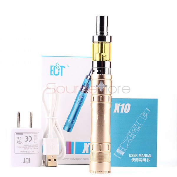 ECT X10 Starter Kit 1600mah X10 40W Battery 2.5ml Fog Mini Atomizer-Golden