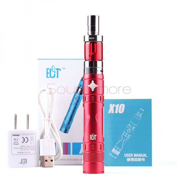 ECT X10 Starter Kit 1600mah X10 40W Battery 2.5ml Fog Mini Atomizer-Red