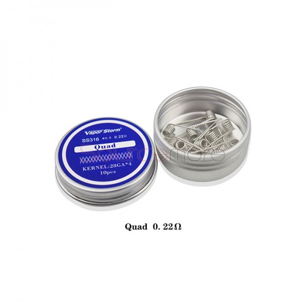 Vapor Storm SS316 Prebuild Coil Wires Quad 0.22ohm for Rebuildable Atomizers 28GA*4 10pcs 