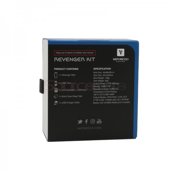 Vaporesso Revenger Kit 5ml NRG Slide-n-Fill Tank with Revenger 220W TC/VW Mod-Blue