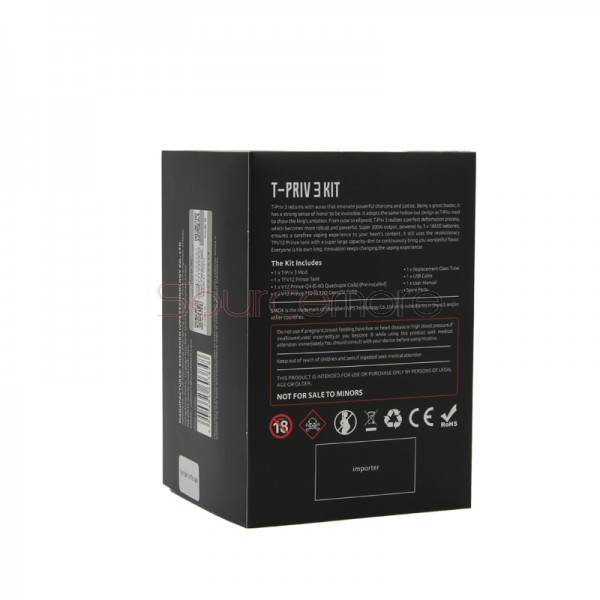 Smok T-PRIV 3 Kit 8ml TFV12 Prince Tank with T-PRIV 3 300W Mod Powered by Triple 18650 Cells- Prism rainbow
