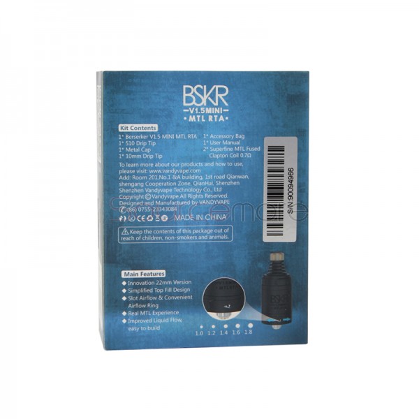 Vandy Vape Berserker V1.5 Mini MTL RTA - Matte Black