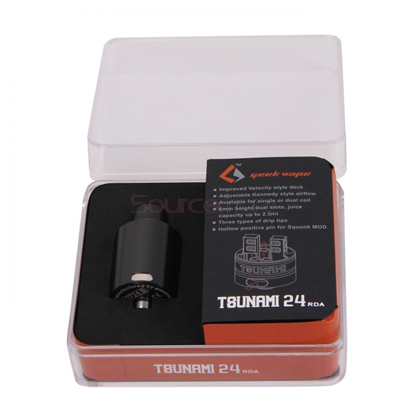 Geek Vape Tsunami 24 RDA Atomizer Velocity Style Deck Adjustable Airflow Control 24mm Diameter Rebuildable Dripping Atomizer- Black