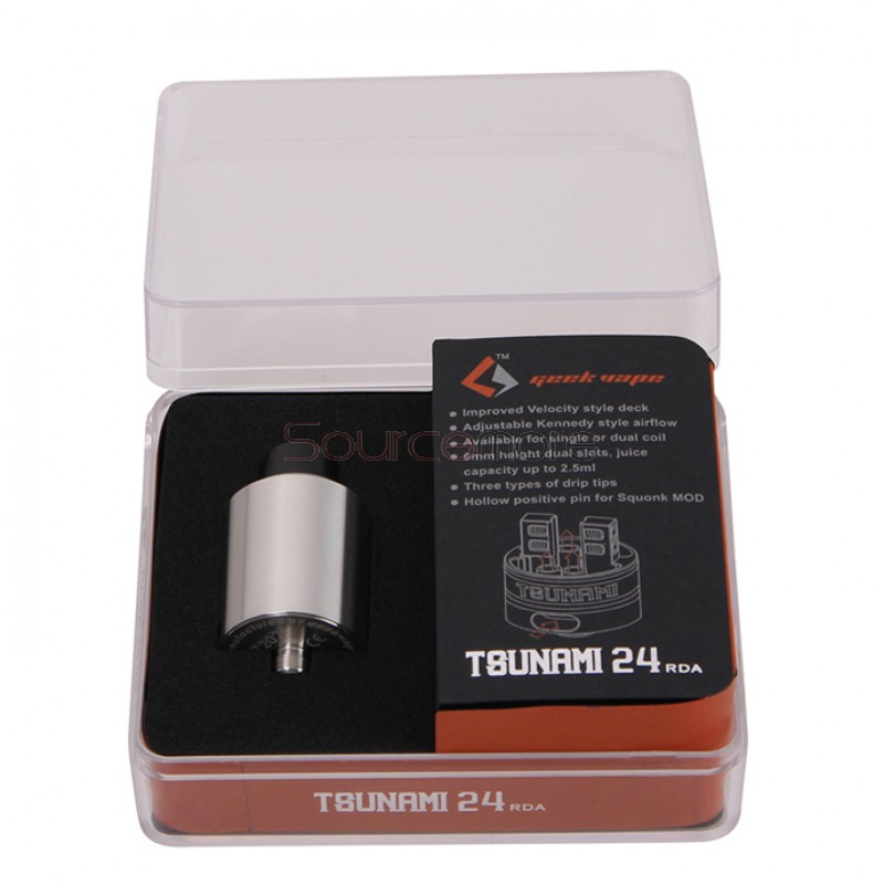 Geek Vape Tsunami 24 RDA Atomizer Velocity Style Deck Adjustable Airflow Control 24mm Diameter Rebuildable Dripping Atomizer- Stainless Steel