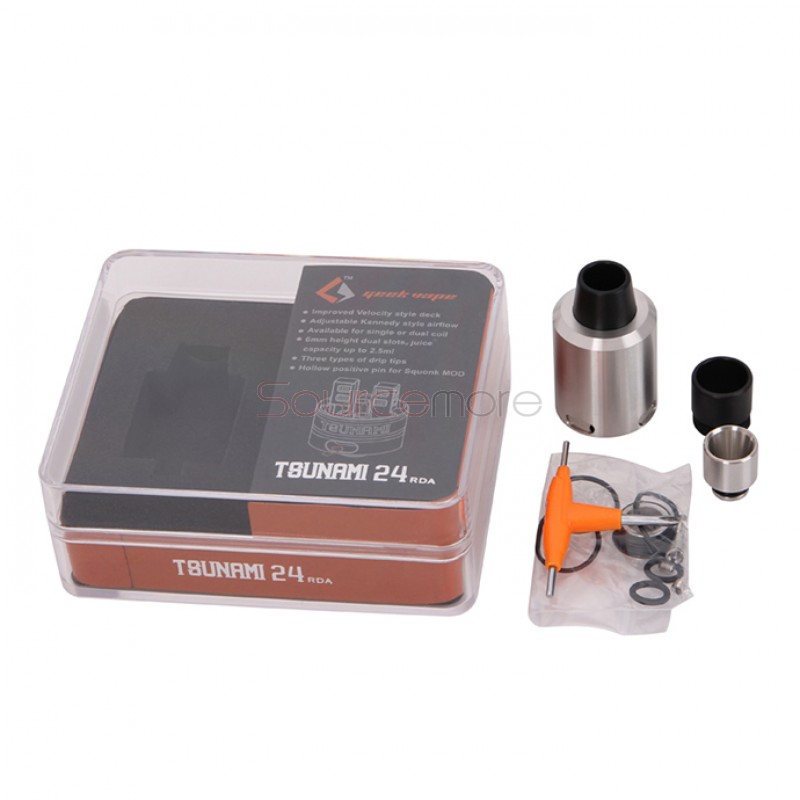 Geek Vape Tsunami 24 RDA Atomizer Velocity Style Deck Adjustable Airflow Control 24mm Diameter Rebuildable Dripping Atomizer- Stainless Steel