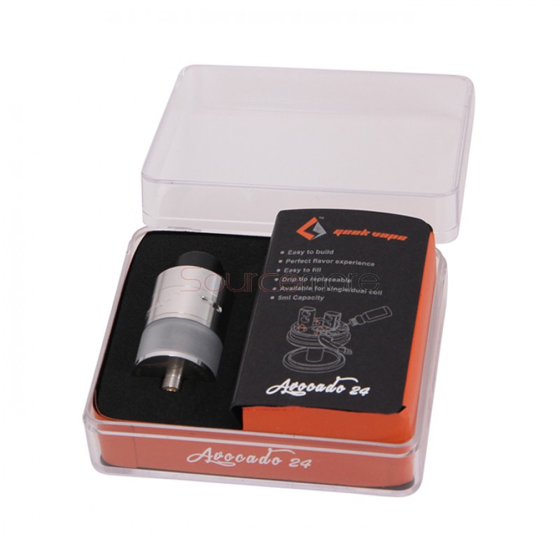 Geek Vape Avocado 24 RDTA 5.0ml Liquid Capacity 24mm Diameter Velocity Deck with Hinge Lock Fill System Tank-Stainless Steel