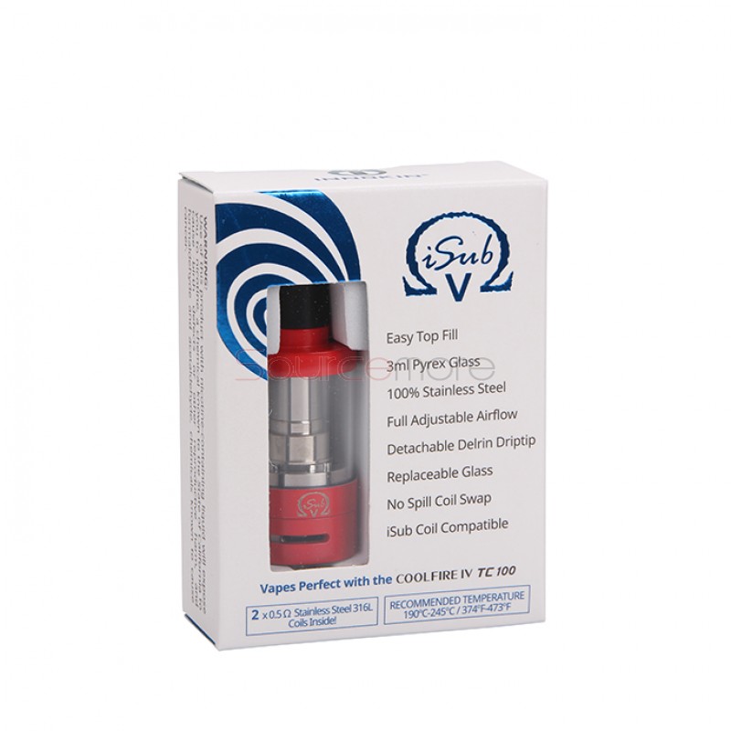 Innokin iSub V Top-Fliing Design 3.0ml Liquid Capacity Tank with No Spill Coil Swap System-Red