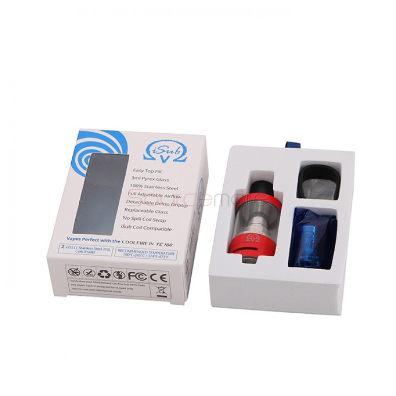 Innokin iSub V Top-Fliing Design 3.0ml Liquid Capacity Tank with No Spill Coil Swap System-Red