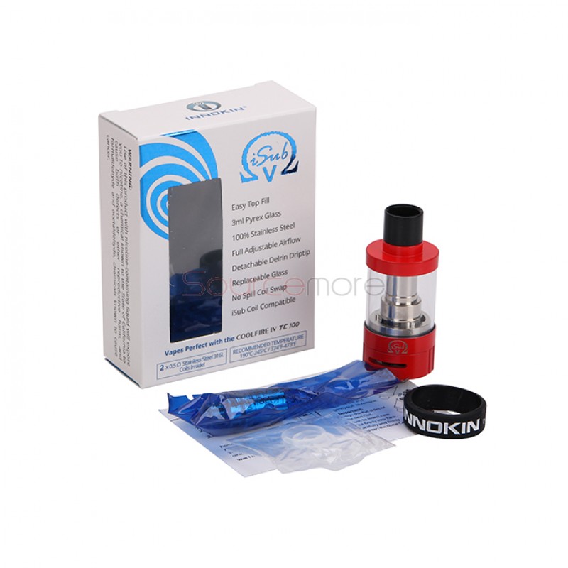 Innokin iSub V Top-Fliing Design 3.0ml Liquid Capacity Tank with No Spill Coil Swap System-Red