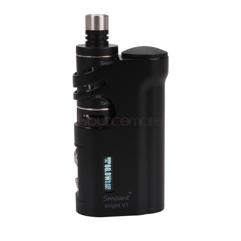 Smoant Knight V1 VV/VW TC Starter Kit Powered by Single 18650 Battery 60W Adjustable Airflow Control Ni/Ti/SS Mod and 4.5ml Talos V1 Tank 510 Thread Connection-Black