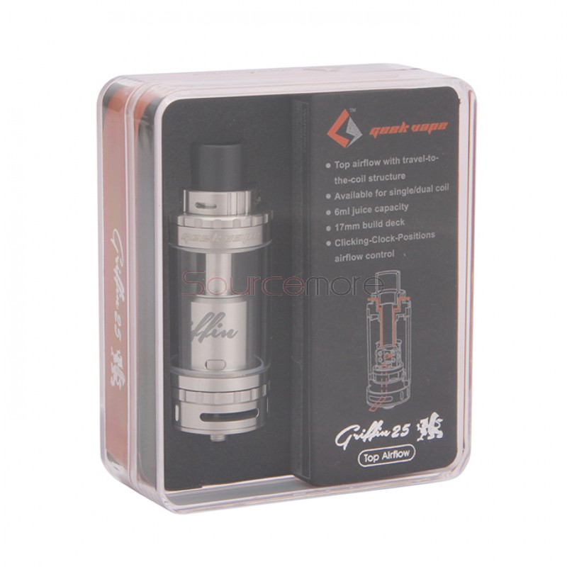 Geekvape Griffin 25 RTA 6ml Top Airflow Version Tank with Travel-to-the-coil Structure-Stainless Steel