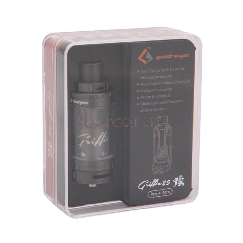 Geekvape Griffin 25 RTA 6ml Top Airflow Version Tank with Travel-to-the-coil Structure-Black