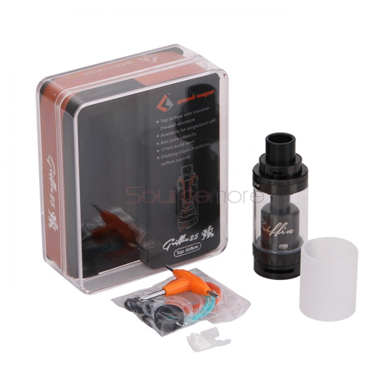 Geekvape Griffin 25 RTA 6ml Top Airflow Version Tank with Travel-to-the-coil Structure-Black