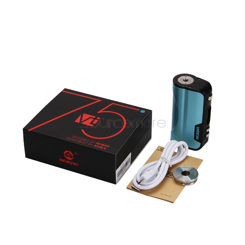 Hcigar VT75 Evolv DNA75 Chipest Temperature Control Mod Support SS/Ni/Ti Powered by Single 26650 or 18650 Cell-Blue