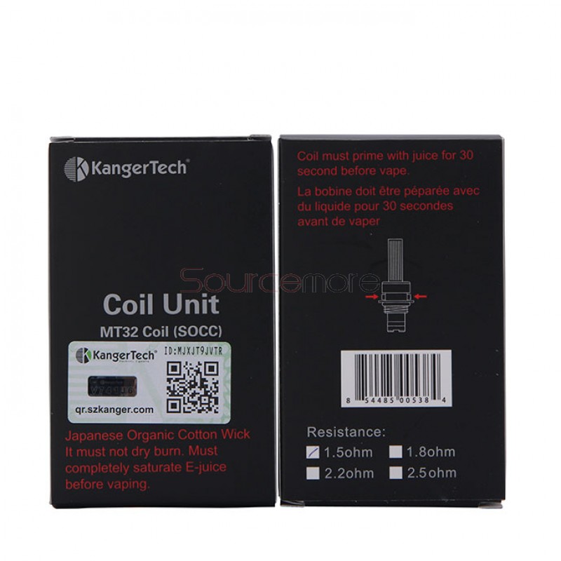 Kanger Single Replacement Coil MT32 SOCC Organic Cotton Coil 5pcs-1.5ohm