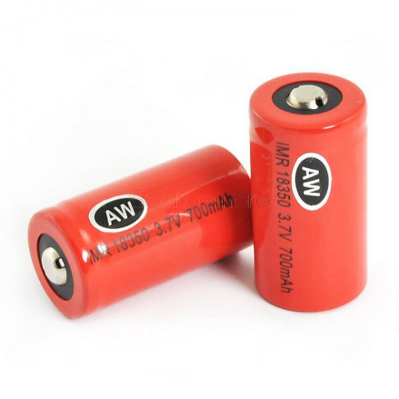 2pcs 6A AW 18350 IMR 700mAh Li-ion  Flat Top 3.7V Rechargeable Batteries