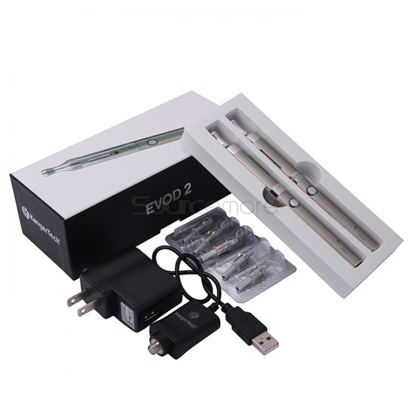 Kanger Evod 2 Starter Kit with 1.6ml Atomizer Double Pack Dual Ecigs kits-Silver EU Plug  