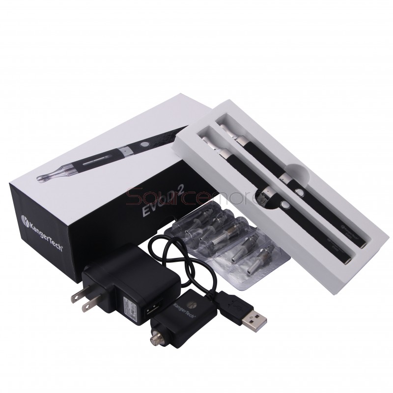 Kanger Evod 2 Starter Kit with 1.6ml Atomizer Double Pack Dual Ecigs kits-Black EU Plug  