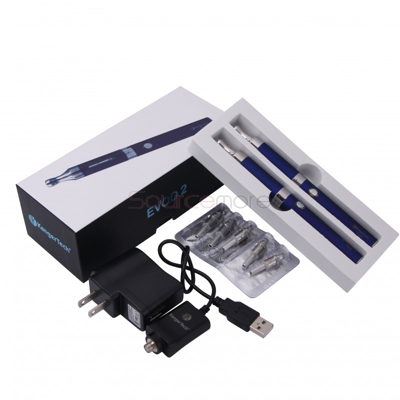 Kanger Evod 2 Starter Kit with 1.6ml Atomizer Double Pack Dual Ecigs kits-Blue US Plug  