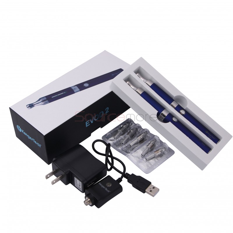 Kanger Evod 2 Starter Kit with 1.6ml Atomizer Double Pack Dual Ecigs kits-Blue EU Plug  